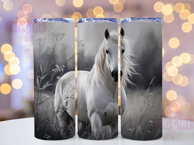 Black White Western Horse Tumbler, Western Theme, Black And White, Rustic Style, Elegant Design, 20Oz Tumbler, Sublimation Wrap Sublimation SvggirlplusArt 
