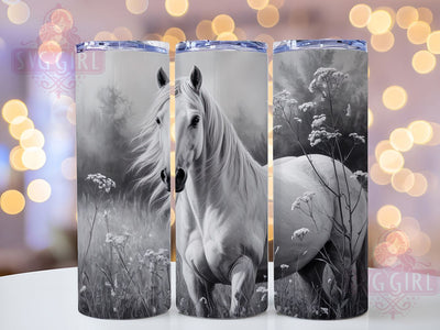 Black White Western Horse Tumbler, Western Theme, Black And White, Rustic Style, Elegant Design, 20Oz Tumbler, Sublimation Wrap Sublimation SvggirlplusArt 
