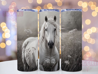 Black White Western Horse Tumbler, Western Theme, Black And White, Rustic Style, Elegant Design, 20Oz Tumbler, Sublimation Wrap Sublimation SvggirlplusArt 