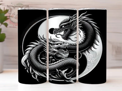 Black & White Yin Yang Dragon Tumbler, Mythical Creature Mug, Yin Yang Dragon Cup, Fantasy Art Wrap, Gothic Dragon Design, Elegant Dragon Gift, Sublimation Tumbler Wrap Sublimation Lara' s Designs 