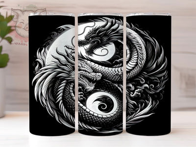 Black & White Yin Yang Dragon Tumbler, Mythical Creature Mug, Yin Yang Dragon Cup, Fantasy Art Wrap, Gothic Dragon Design, Elegant Dragon Gift, Sublimation Tumbler Wrap Sublimation Lara' s Designs 