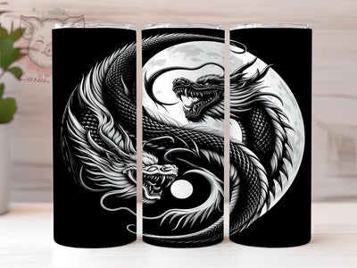 Black & White Yin Yang Dragon Tumbler, Mythical Creature Mug, Yin Yang Dragon Cup, Fantasy Art Wrap, Gothic Dragon Design, Elegant Dragon Gift, Sublimation Tumbler Wrap Sublimation Lara' s Designs 