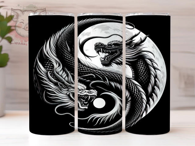 Black & White Yin Yang Dragon Tumbler, Mythical Creature Mug, Yin Yang Dragon Cup, Fantasy Art Wrap, Gothic Dragon Design, Elegant Dragon Gift, Sublimation Tumbler Wrap Sublimation Lara' s Designs 