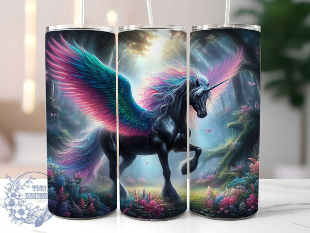 Black Winged Magical Unicorn Tumbler, Winged Unicorn, Magical Wrap, 20Oz Tumbler, Sublimation Design, Mythical Creature, Fantasy Gift Sublimation ToriDesigns 