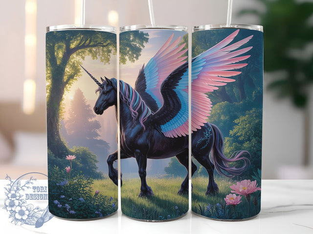 Black Winged Magical Unicorn Tumbler, Winged Unicorn, Magical Wrap, 20Oz Tumbler, Sublimation Design, Mythical Creature, Fantasy Gift Sublimation ToriDesigns 