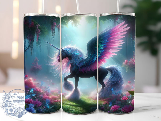 Black Winged Magical Unicorn Tumbler, Winged Unicorn, Magical Wrap, 20Oz Tumbler, Sublimation Design, Mythical Creature, Fantasy Gift Sublimation ToriDesigns 