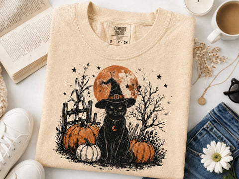 Black Witch Cat Pumpkin Moon PNG SVG DesignDestine 