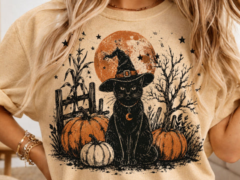 Black Witch Cat Pumpkin Moon PNG SVG DesignDestine 