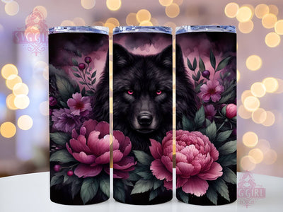 Black Wolf 20oz Tumbler Wrap Sublimation Design, Straight Tapered Tumbler Wrap, Wolf Tumbler Png, Instant Digital Download Sublimation SvggirlplusArt 