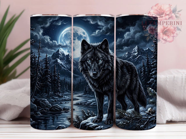 Black Wolf Blue Moon 20oz Tumbler, Black Wolf, Wolf Blue Moon, Wolf Tumbler, 20oz Tumbler, Blue Moon Tumbler, Black Tumbler, Tumbler Wrap Sublimation Li Zamperini 