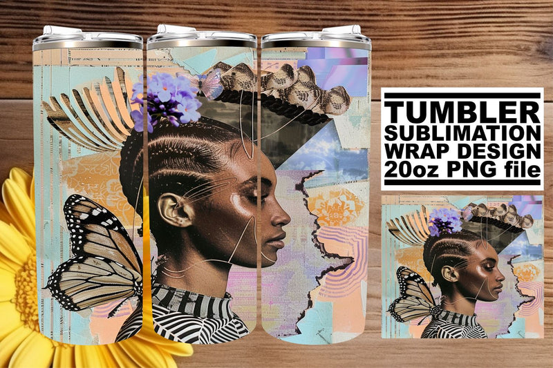 Black Woman 20oz Abstract Artistic Tumbler Wrap Art Sublimation afrosvg 