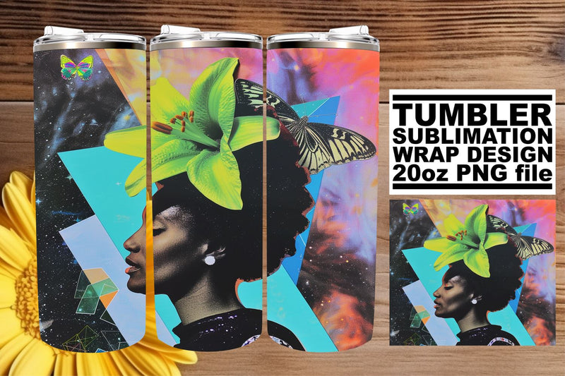 Black Woman 20oz Artistic Wrap Tumbler Abstract Art Sublimation afrosvg 
