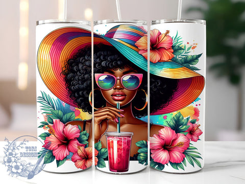 Black Woman 20oz Skinny Tumbler PNG, Summer Black Girl Tumbler Sublimation Wrap, Straight & Tapered Tumbler Wrap, Instant Digital Download Sublimation ToriDesigns 