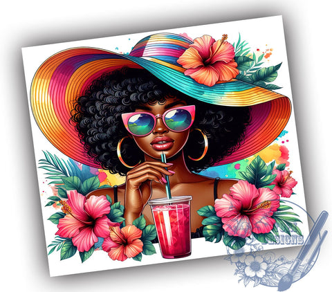 Black Woman 20oz Skinny Tumbler PNG, Summer Black Girl Tumbler Sublimation Wrap, Straight & Tapered Tumbler Wrap, Instant Digital Download Sublimation ToriDesigns 