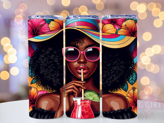 Black Woman 20oz Tumbler Wrap Sublimation Design, Straight Tapered Tumbler Wrap, Summer Black Girl Tumbler Png, Instant Digital Download Sublimation SvggirlplusArt 