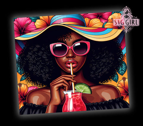 Black Woman 20oz Tumbler Wrap Sublimation Design, Straight Tapered Tumbler Wrap, Summer Black Girl Tumbler Png, Instant Digital Download Sublimation SvggirlplusArt 