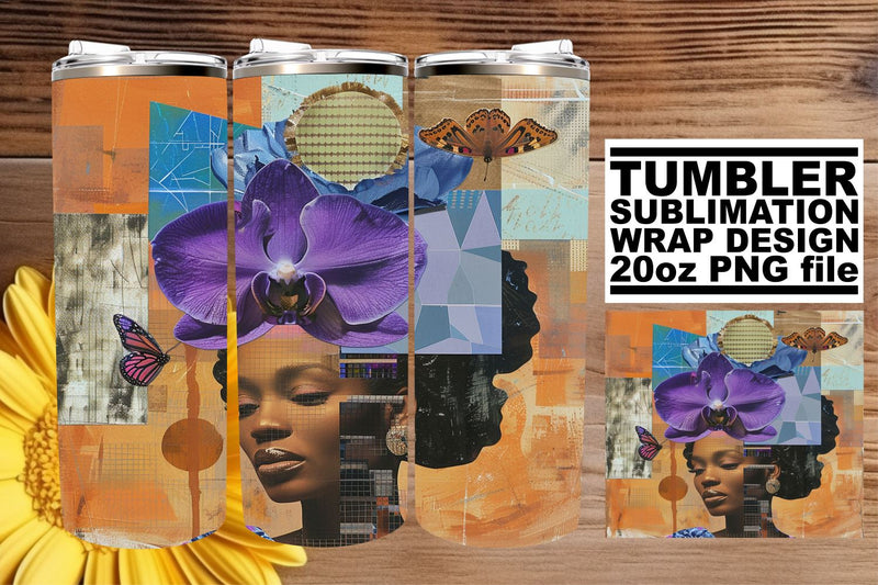 Black Woman 20oz Wrap Artistic Abstract Sublimation Tumbler Sublimation afrosvg 
