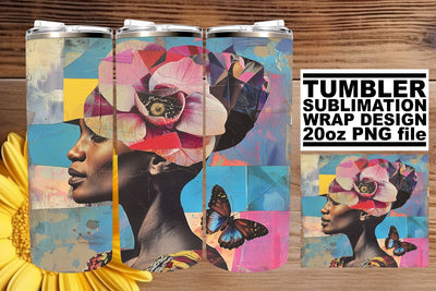 Black Woman Abstract 20oz Tumbler Wrap Artistic Design Sublimation afrosvg 