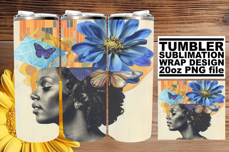 Black Woman Abstract Tumbler Wrap 20oz Artistic Art Sublimation afrosvg 