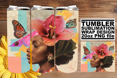 Black Woman Abstract Tumbler Wrap 20oz Artistic Design Sublimation afrosvg 