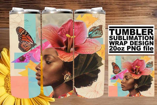Black Woman Abstract Tumbler Wrap 20oz Artistic Design Sublimation afrosvg 