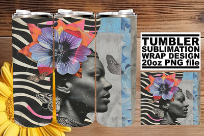 Black Woman Artistic Tumbler Wrap 20oz Abstract Art Sublimation afrosvg 