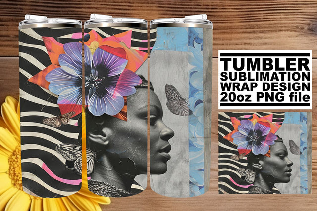 Black Woman Artistic Tumbler Wrap 20oz Abstract Art Sublimation afrosvg 