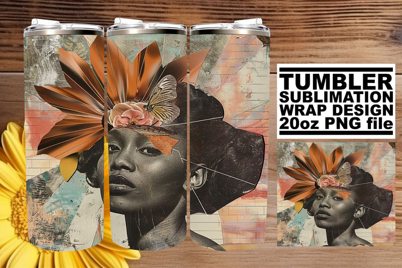 Black Woman Artistic Tumbler Wrap 20oz Abstract Design Sublimation afrosvg 