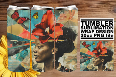 Black Woman Artistic Wrap 20oz Tumbler Abstract Art Sublimation afrosvg 
