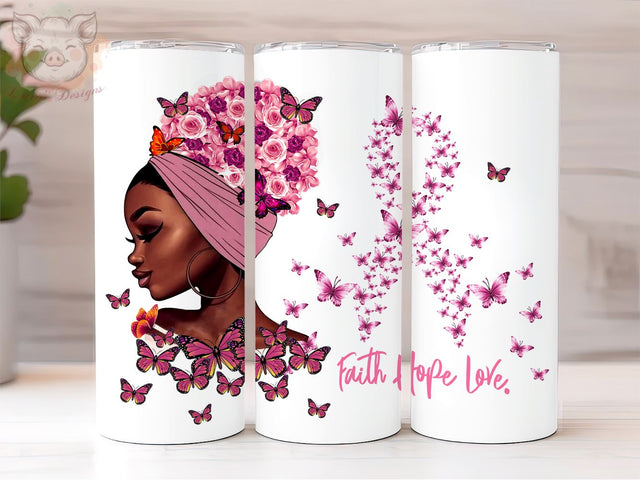 Black Woman Breast Cancer 20 Oz Tumbler, Black Woman Cancer Tumbler Wrap Png, Digital, Digital Download PNG Sublimation Lara' s Designs 
