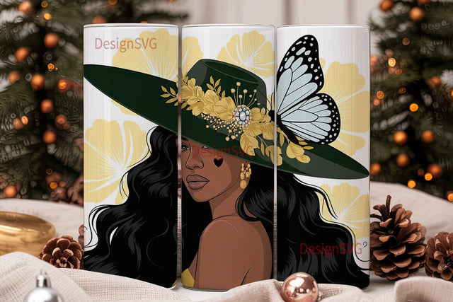Black Woman Butterfly 20oz Tumbler Sublimation DesignSVG 