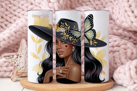 Black Woman Butterfly 20oz Tumbler Sublimation DesignSVG 