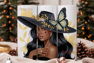 Black Woman Butterfly 20oz Tumbler Sublimation DesignSVG 