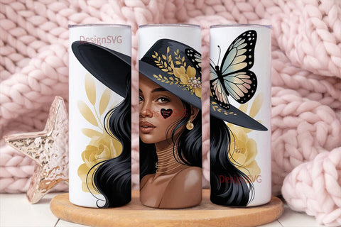 Black Woman Butterfly 20oz Tumbler Sublimation DesignSVG 