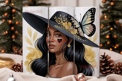 Black Woman Butterfly 20oz Tumbler Sublimation DesignSVG 