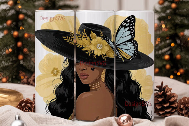Black Woman Butterfly 20oz Tumbler Sublimation DesignSVG 