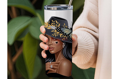 Black Woman Butterfly 20oz Tumbler Sublimation DesignSVG 