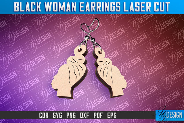 Black Woman Earrings Laser Cut | Accessories Laser Cut Design | CNC File SVG Fly Design 