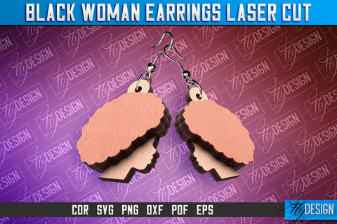 Black Woman Earrings Laser Cut | Accessories Laser Cut Design | CNC File SVG Fly Design 