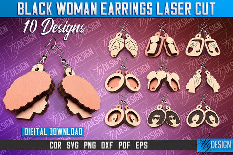Black Woman Earrings Laser Cut | Accessories Laser Cut Design | CNC File SVG Fly Design 
