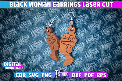 Black Woman Earrings Laser Cut | Accessories Laser Cut Design | CNC File SVG The T Store Design 