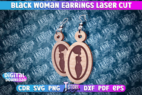 Black Woman Earrings Laser Cut | Accessories Laser Cut Design | CNC File SVG The T Store Design 