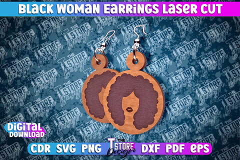 Black Woman Earrings Laser Cut | Accessories Laser Cut Design | CNC File SVG The T Store Design 
