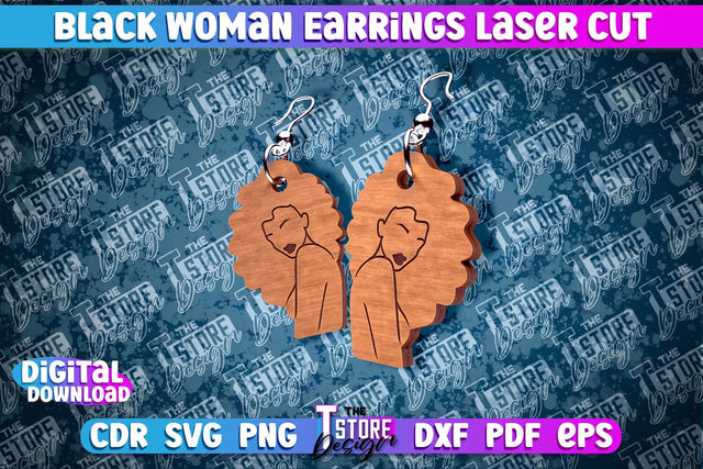 Black Woman Earrings Laser Cut | Accessories Laser Cut Design | CNC File SVG The T Store Design 