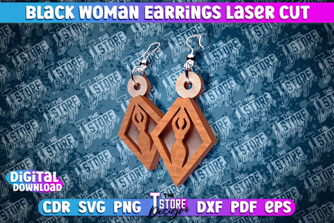 Black Woman Earrings Laser Cut | Accessories Laser Cut Design | CNC File SVG The T Store Design 