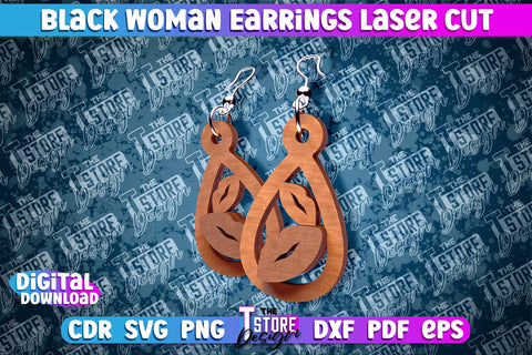 Black Woman Earrings Laser Cut | Accessories Laser Cut Design | CNC File SVG The T Store Design 