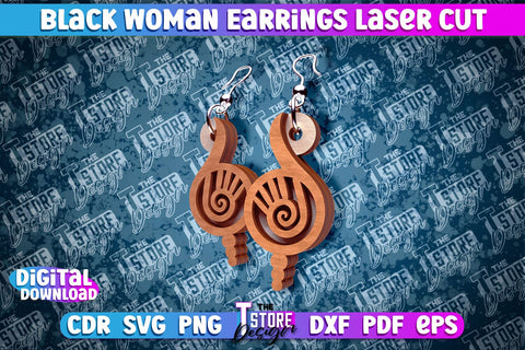 Black Woman Earrings Laser Cut | Accessories Laser Cut Design | CNC File SVG The T Store Design 