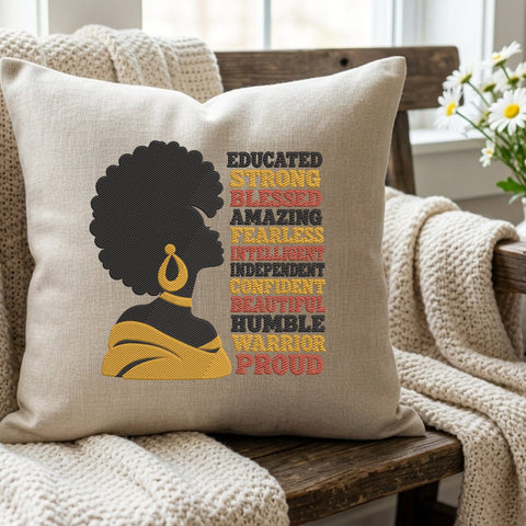Black Woman Empowerment Embroidery Design – Educated Strong Blessed Proud Afro Queen Inspirational Machine Embroidery File Embroidery/Applique DESIGNS PatternFeed8 