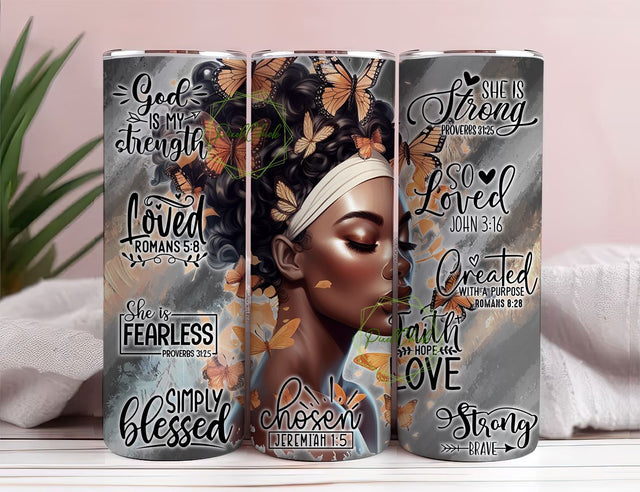 Black Woman Faith PNG Sublimation 20oz Skinny Tumbler Design Christian Bible Verse Tumbler PNG Melanin Lady African American Affirmation Sublimation PixelChick 