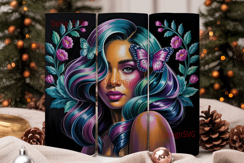 Black Woman Floral 20oz Tumbler Wrap Sublimation DesignSVG 